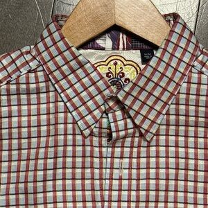 Robert Graham Flip Cuff Dress Shirt Red Checker Textured Colorful Men M LN
